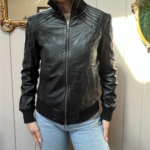 Black Danier leather bomber jacket 2XS - Picture 4 of 9